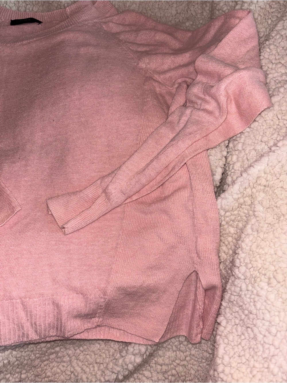 J.Crew 100% Linen Pink Crewneck Sweater Side Slits Size Large - Picture 2 of 5